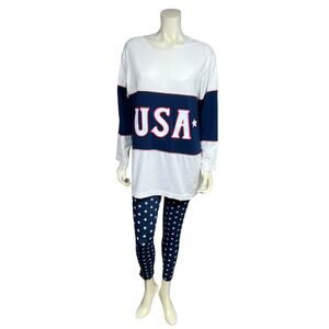 LE Sportswear USA Patriotic Top Leggings Set Medium Vintage Stars